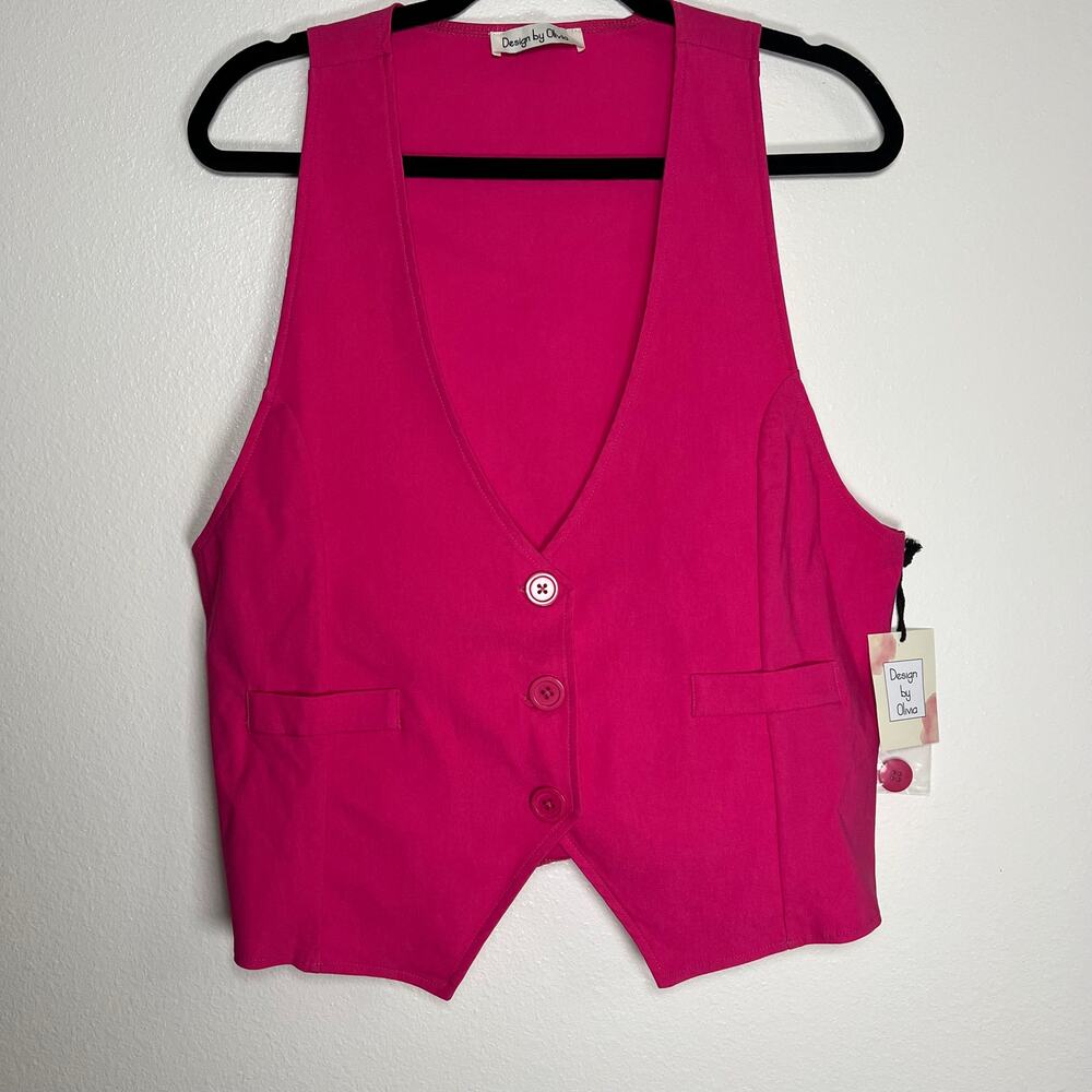 Design By Olivia| Hot pink Barbie preppy classic waistcoat vest NWT